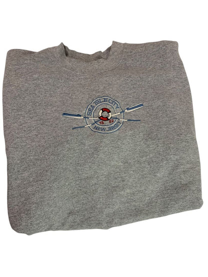 Large Sea Isle City New Jersey Embroidered Gray Adult Sweatshirt Gildan