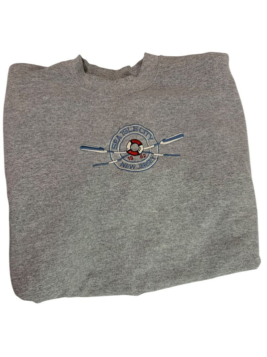 Large Sea Isle City New Jersey Embroidered Gray Adult Sweatshirt Gildan