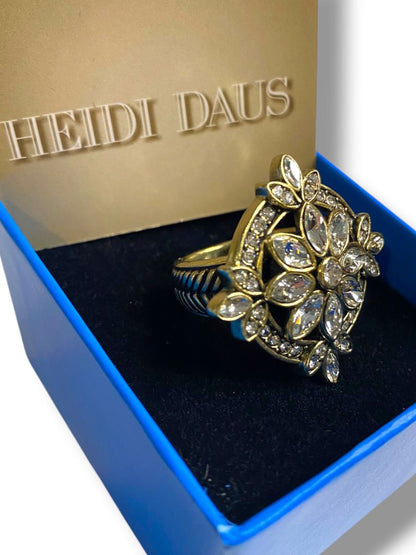 Size 7 Heidi Daus Ring Clear Swarovski Crystal Floral Shape Goldtone New in Box