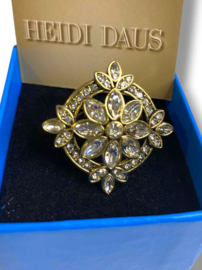 Size 7 Heidi Daus Ring Clear Swarovski Crystal Floral Shape Goldtone New in Box