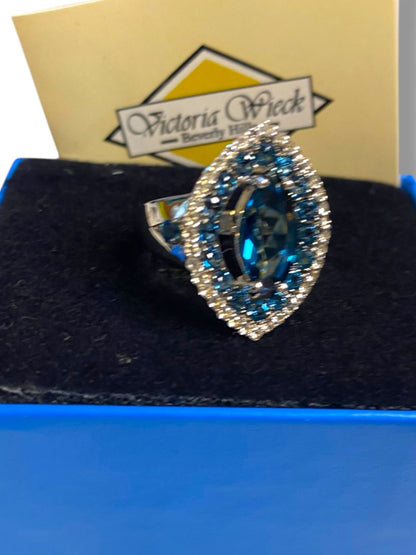 Size 6.5 Victoria Wieck Blue Topaz and CZ Sterling Silver 925 Ring in Box