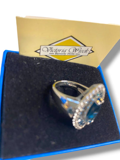 Size 6.5 Victoria Wieck Blue Topaz and CZ Sterling Silver 925 Ring in Box