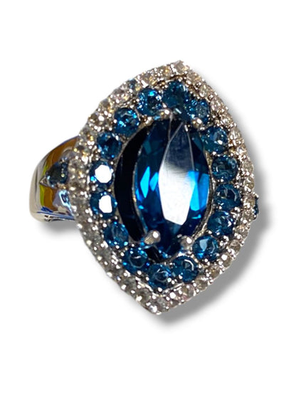 Size 6.5 Victoria Wieck Blue Topaz and CZ Sterling Silver 925 Ring in Box
