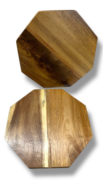Set of 2 Octagonal Wood Trays Centerpiece Stand Serving 10"