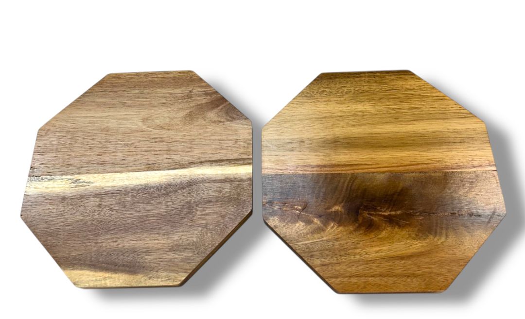 Set of 2 Octagonal Wood Trays Centerpiece Stand Serving 10"