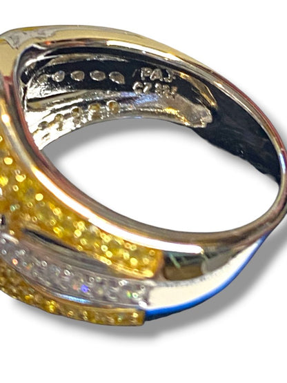 Size 6.5 Victoria Wieck PAJ Vermeil Yellow & Clear CZ Three Stone Cocktail Ring in Box