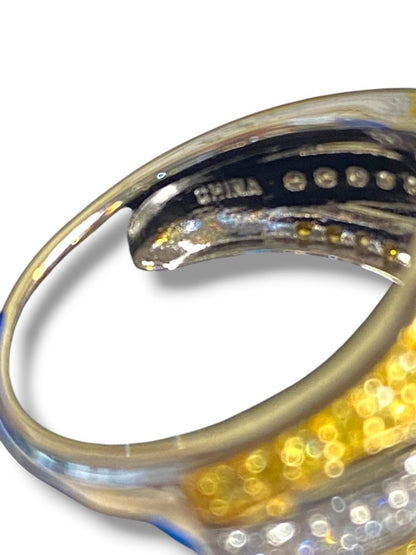Size 6.5 Victoria Wieck PAJ Vermeil Yellow & Clear CZ Three Stone Cocktail Ring in Box