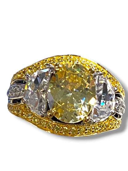 Size 6.5 Victoria Wieck PAJ Vermeil Yellow & Clear CZ Three Stone Cocktail Ring in Box