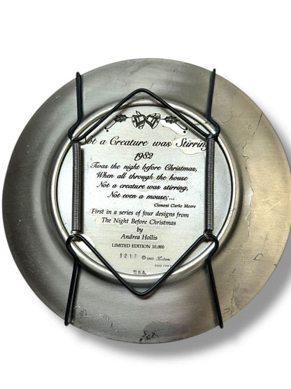 1982 Hudson Pewter Plate Andrea Hollis Christmas Limited 5.9" Not a Creature was Stirring