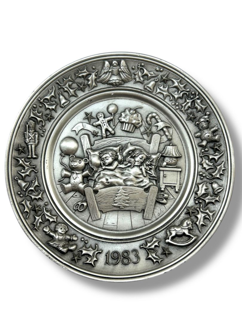 1983 Hudson Pewter Plate Andrea Hollis Christmas Limited 5.9" Visions of Sugar Plums