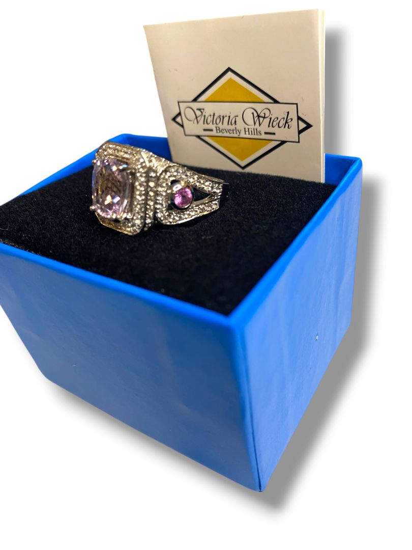 Size 6.5 Victoria Wieck 3.93ctw Kunzite Pink Sapphire Ring Sterling Silver