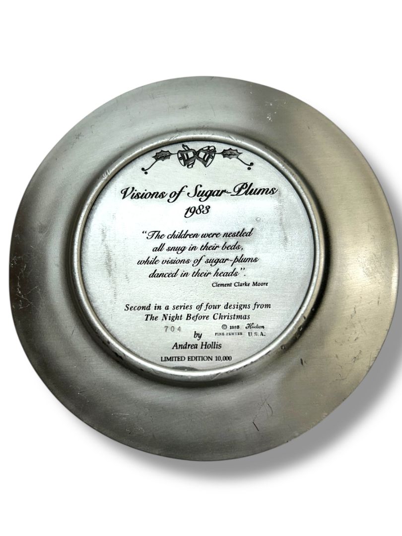 1983 Hudson Pewter Plate Andrea Hollis Christmas Limited 5.9" Visions of Sugar Plums