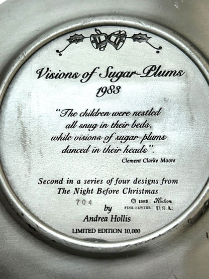 1983 Hudson Pewter Plate Andrea Hollis Christmas Limited 5.9" Visions of Sugar Plums