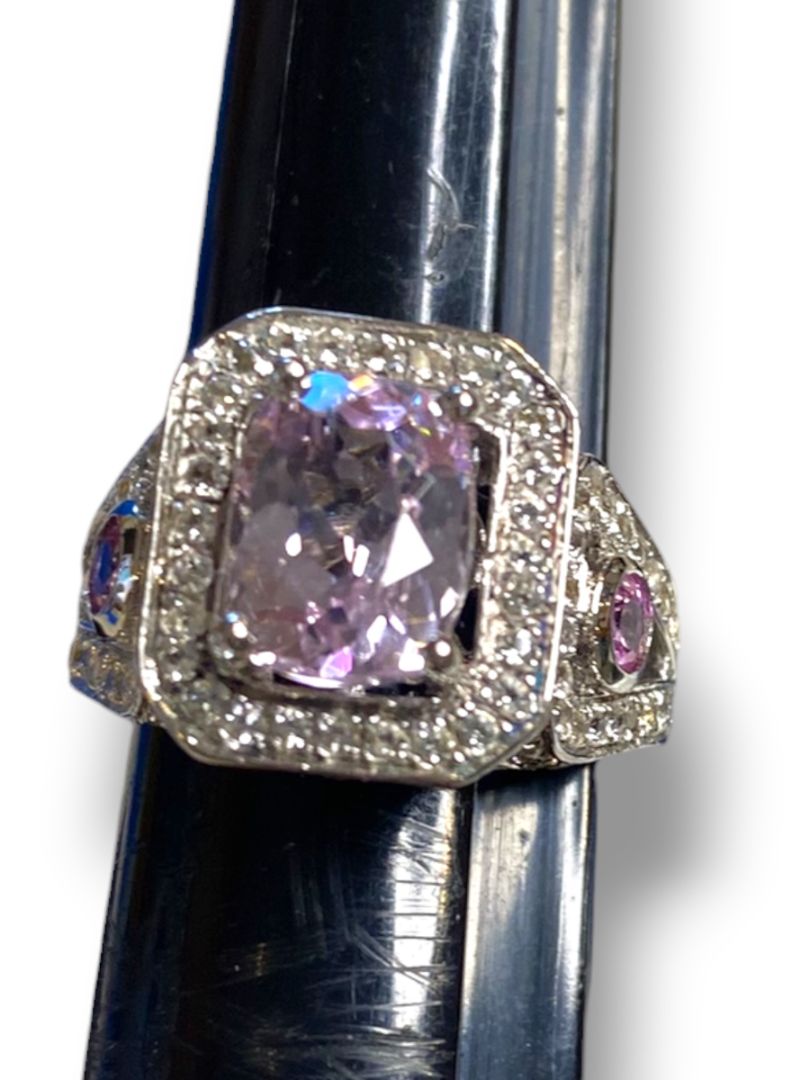Size 6.5 Victoria Wieck 3.93ctw Kunzite Pink Sapphire Ring Sterling Silver