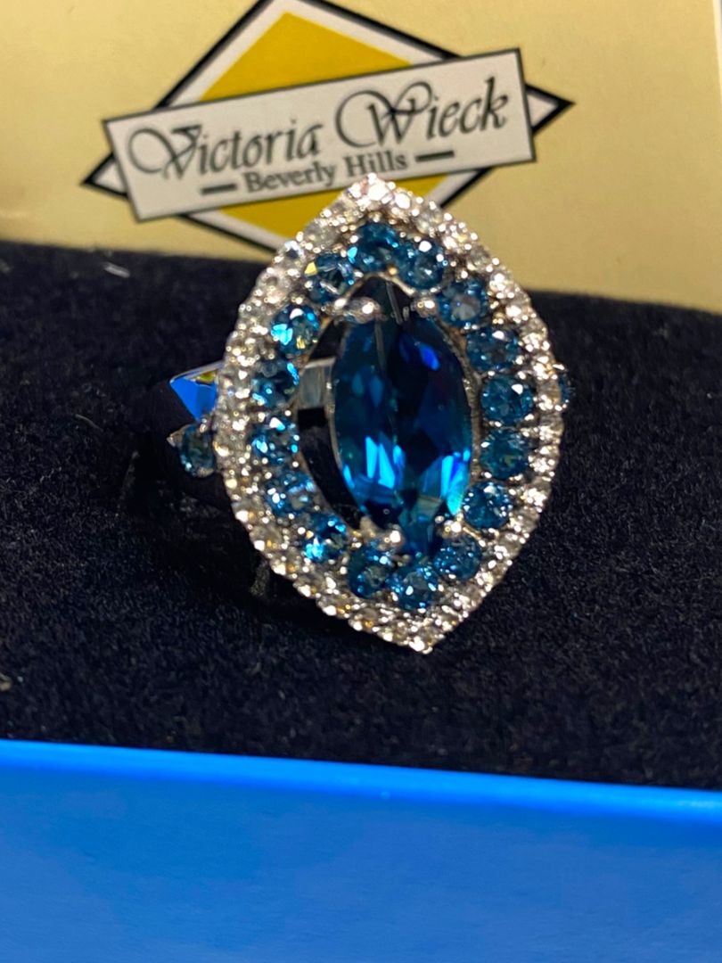 Size 6.5 Victoria Wieck Blue Topaz and CZ Sterling Silver 925 Ring in Box