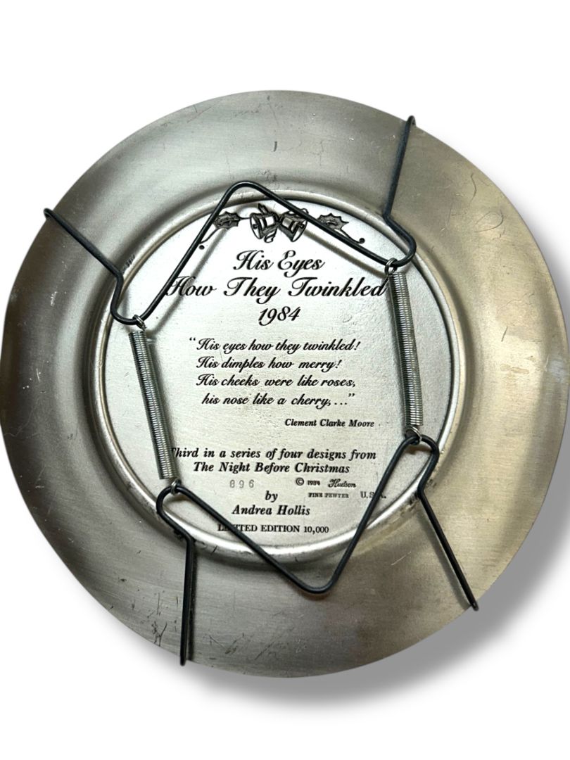 1984 Hudson Pewter Plate Andrea Hollis Christmas Limited 5.9" His Eyes How They