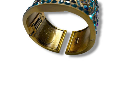 Heidi Daus Divinely Deco Cuff Bangle Watch Pave Crystal Working Blues