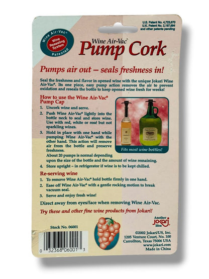 Wine Air-Vac Pump Cork Jokari New in Package #06001