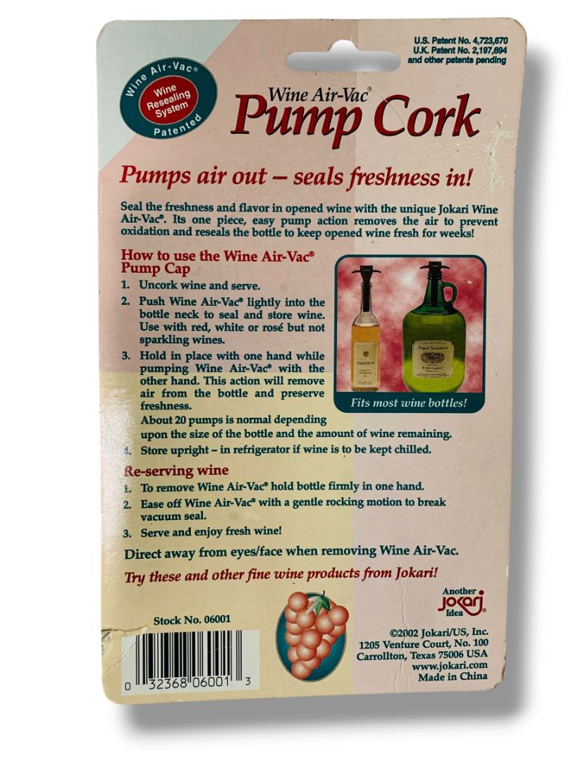 Wine Air-Vac Pump Cork Jokari New in Package #06001