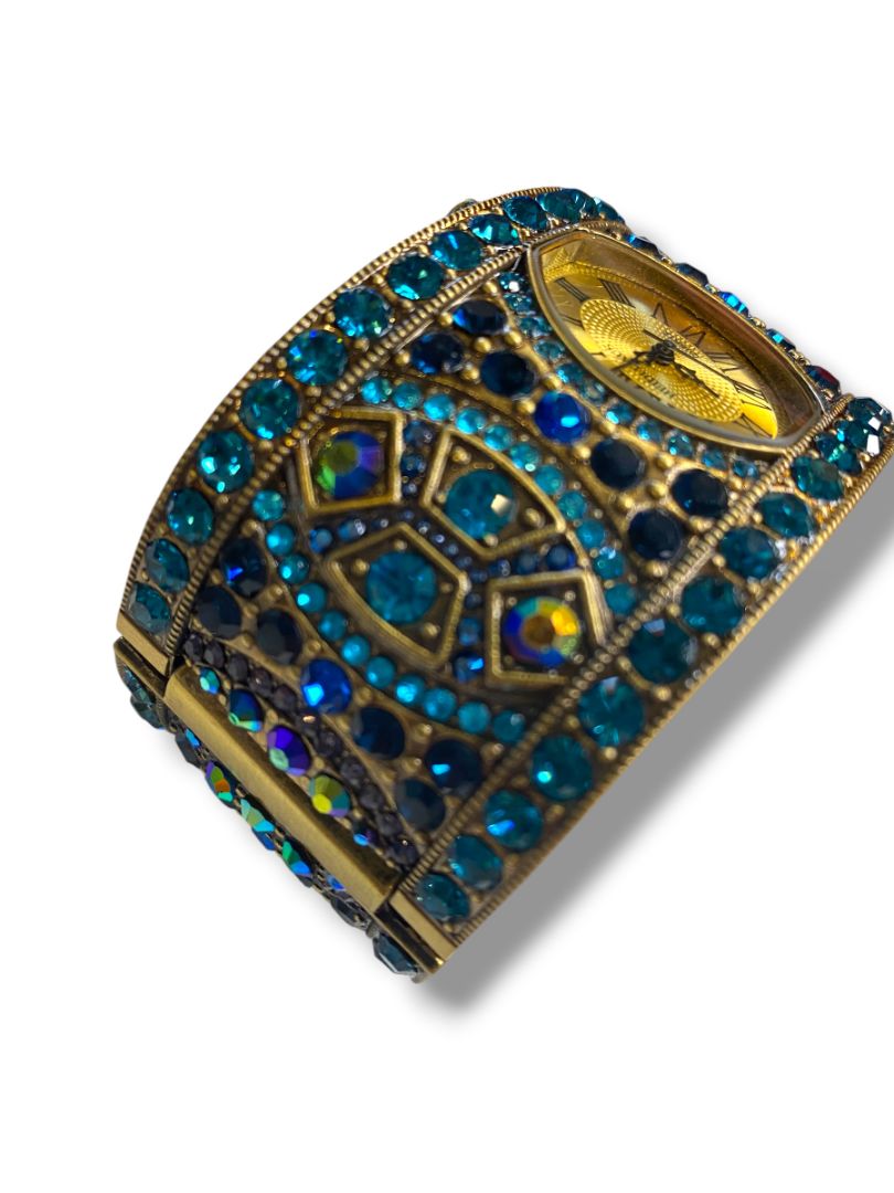 Heidi Daus Divinely Deco Cuff Bangle Watch Pave Crystal Working Blues