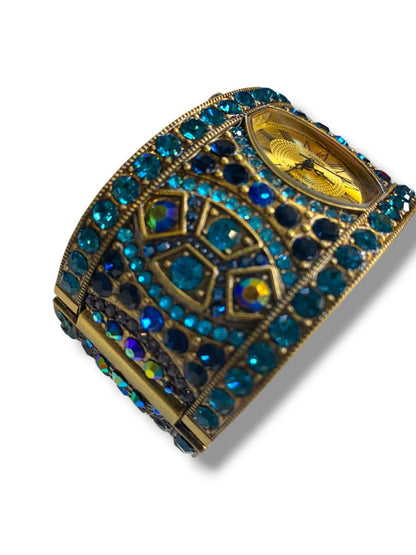 Heidi Daus Divinely Deco Cuff Bangle Watch Pave Crystal Working Blues