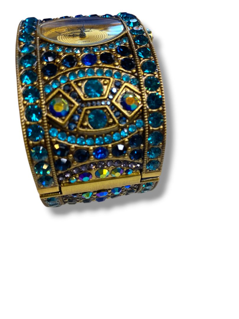 Heidi Daus Divinely Deco Cuff Bangle Watch Pave Crystal Working Blues