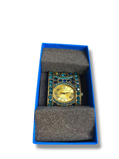 Heidi Daus Divinely Deco Cuff Bangle Watch Pave Crystal Working Blues
