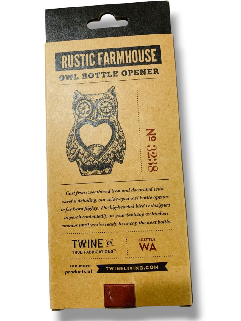 Twine Rustic Elegance Farmhouse Owl Bottle Opener New in Box 3.25"