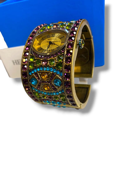Heidi Daus Divinely Deco Cuff Bangle Watch Pave Crystal Working Multicolor