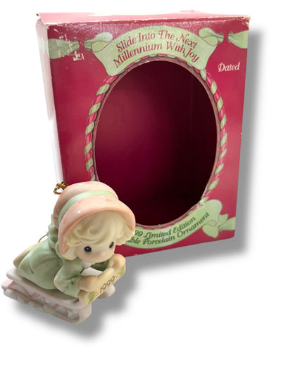 Dated 1999 Enesco Precious Moments 587788 Ornament "Slide into the Next . . ."