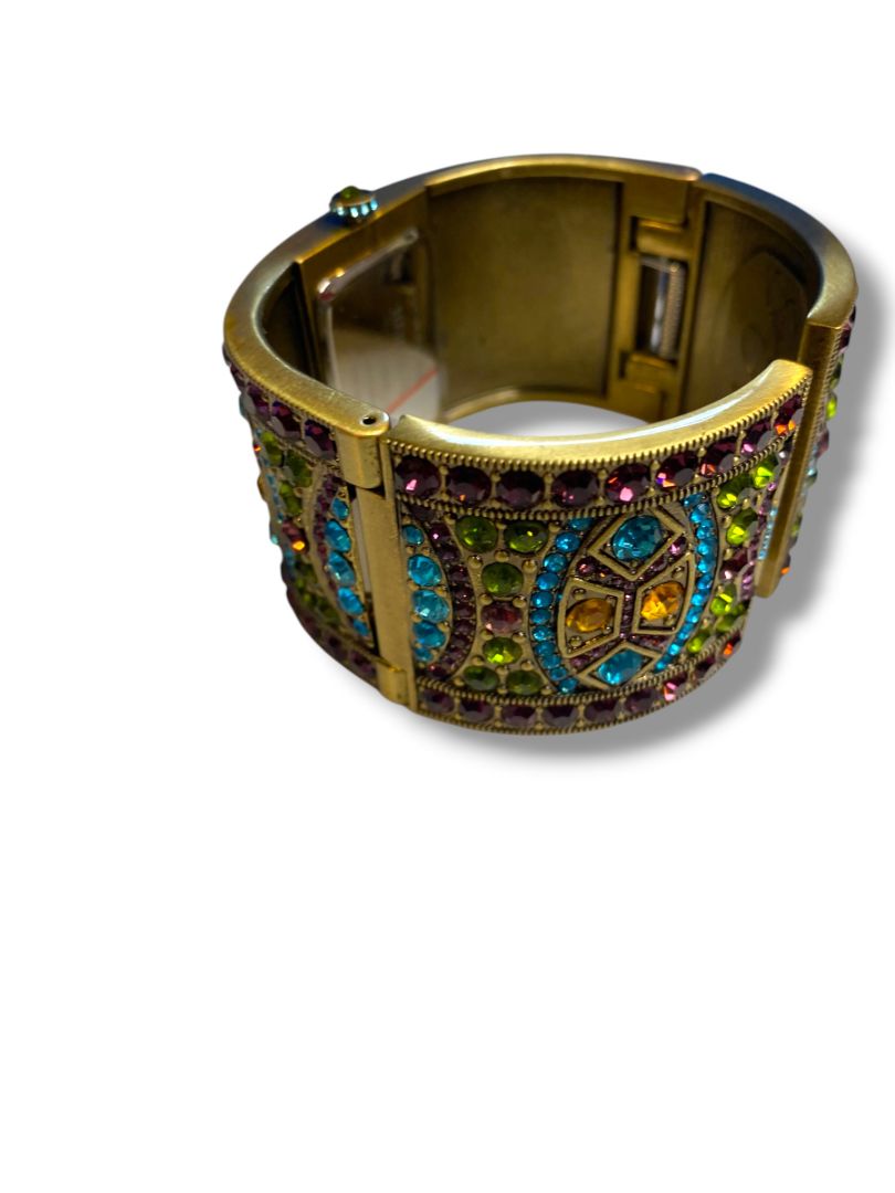 Heidi Daus Divinely Deco Cuff Bangle Watch Pave Crystal Working Multicolor