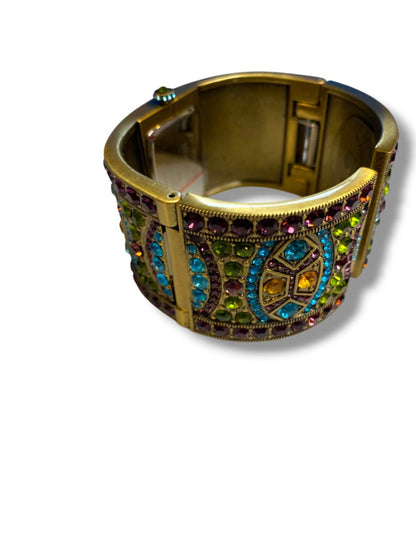 Heidi Daus Divinely Deco Cuff Bangle Watch Pave Crystal Working Multicolor