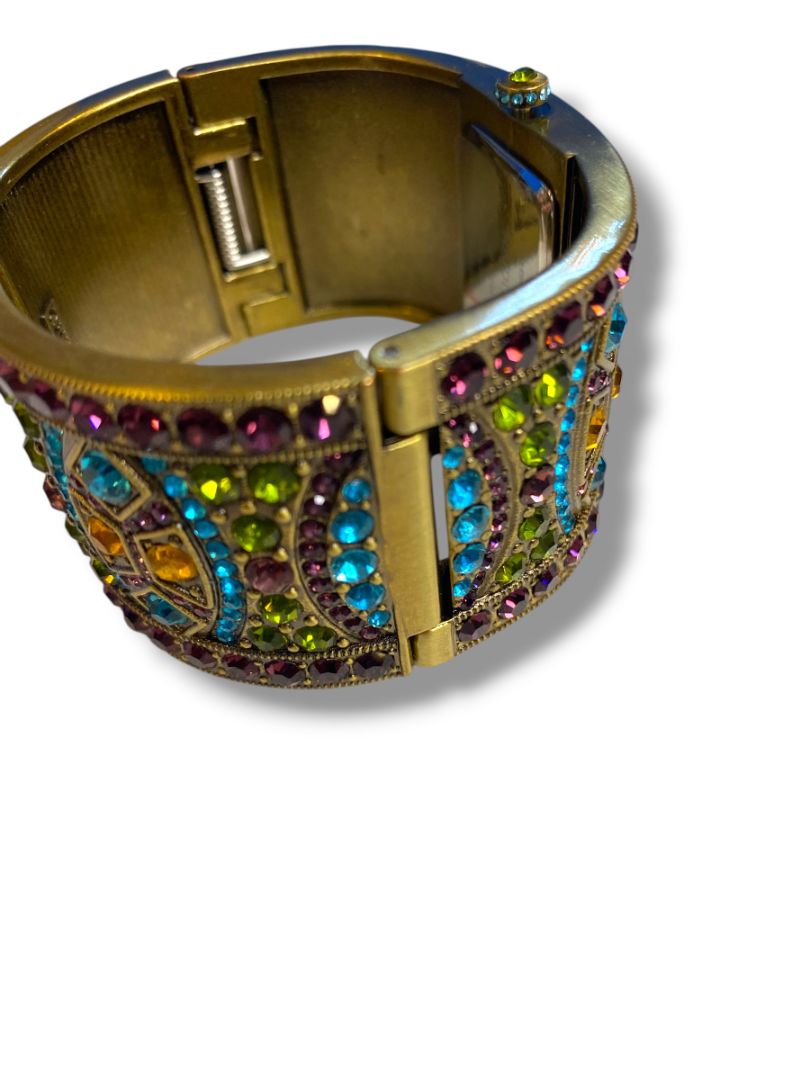 Heidi Daus Divinely Deco Cuff Bangle Watch Pave Crystal Working Multicolor