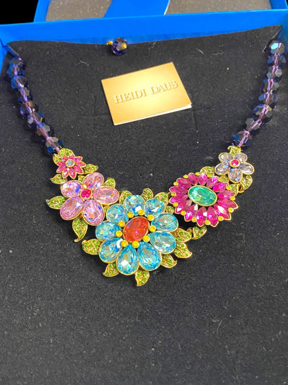 Heidi Daus Glorious Garden Statement Floral Necklace Multicolor Crystals with Box