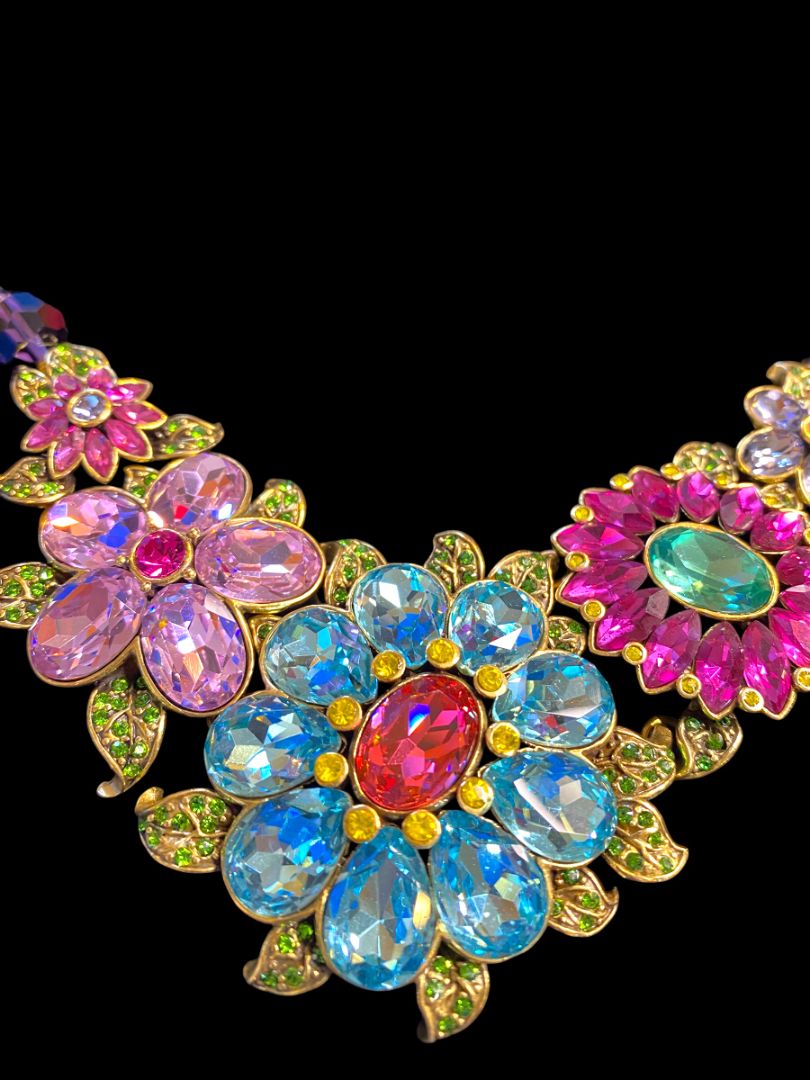 Heidi Daus Glorious Garden Statement Floral Necklace Multicolor Crystals with Box