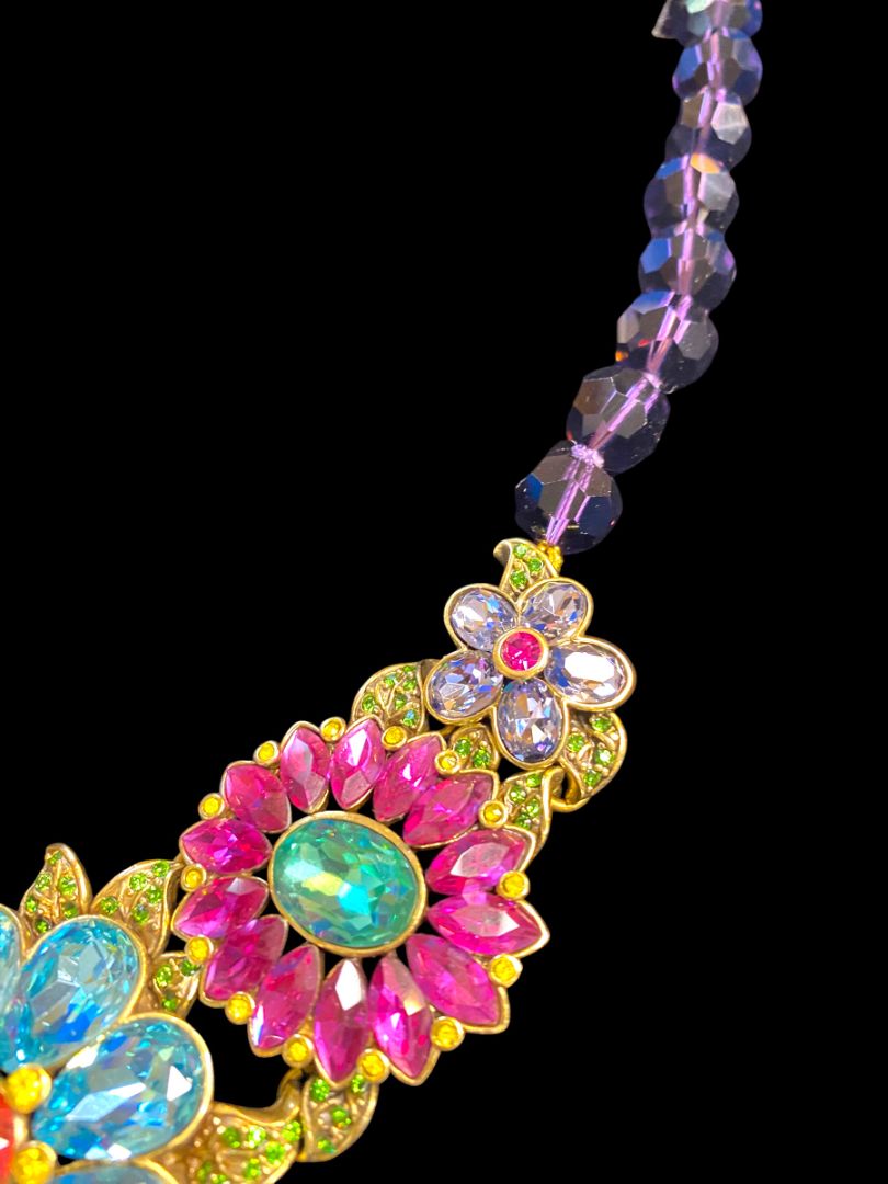 Heidi Daus Glorious Garden Statement Floral Necklace Multicolor Crystals with Box