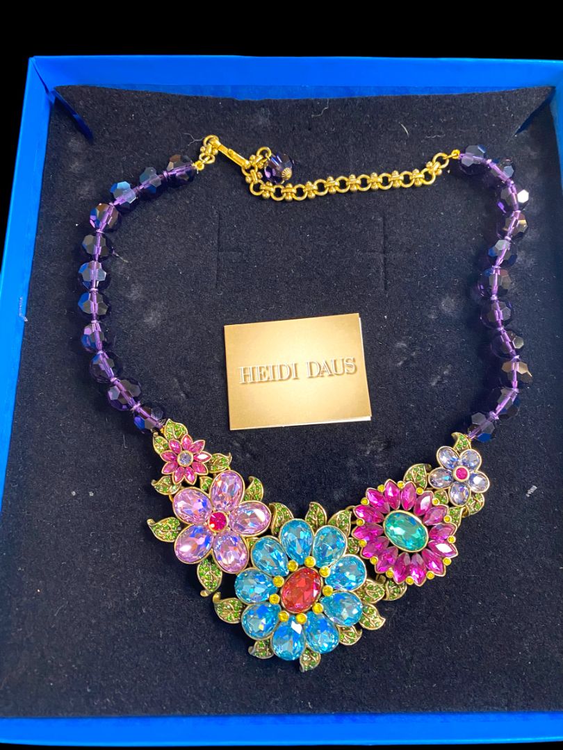 Heidi Daus Glorious Garden Statement Floral Necklace Multicolor Crystals with Box
