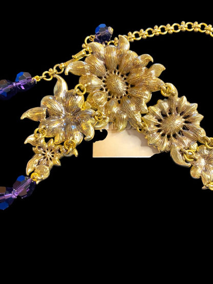 Heidi Daus Glorious Garden Statement Floral Necklace Multicolor Crystals with Box