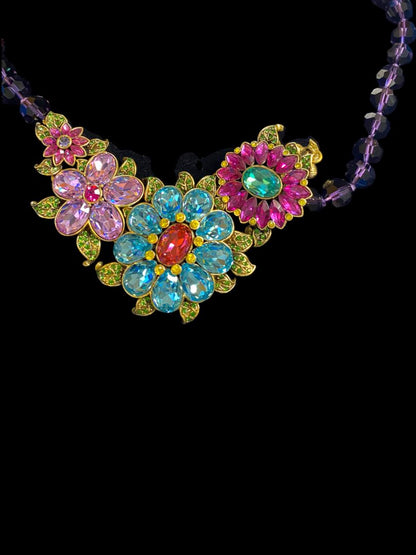 Heidi Daus Glorious Garden Statement Floral Necklace Multicolor Crystals with Box