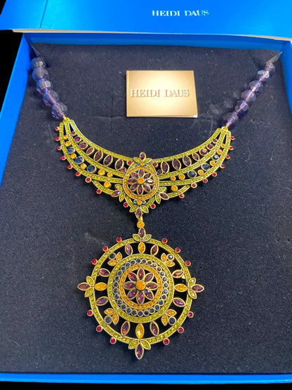 Heidi Daus Paris Salon French Twist Collar Necklace Removable Brooch Multicolor Crystals with Box