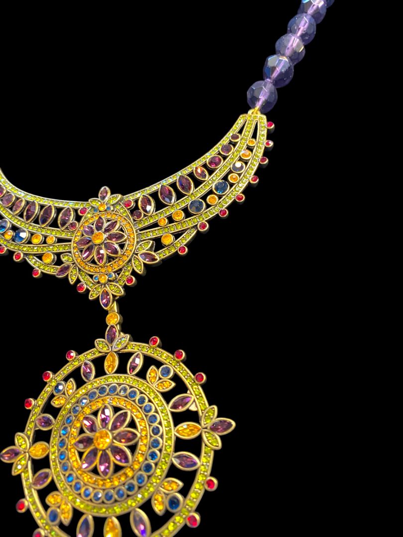 Heidi Daus Paris Salon French Twist Collar Necklace Removable Brooch Multicolor Crystals with Box