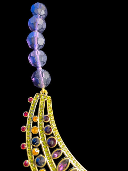 Heidi Daus Paris Salon French Twist Collar Necklace Removable Brooch Multicolor Crystals with Box