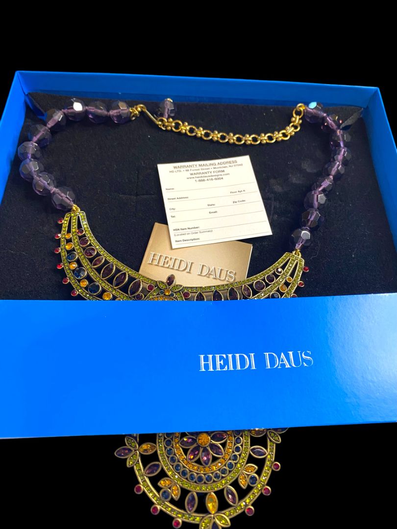 Heidi Daus Paris Salon French Twist Collar Necklace Removable Brooch Multicolor Crystals with Box