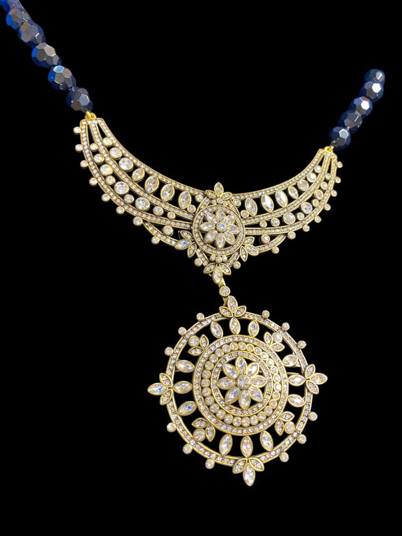 Heidi Daus French Twist Collar Necklace Removable Brooch Black Clear Crystals with Box
