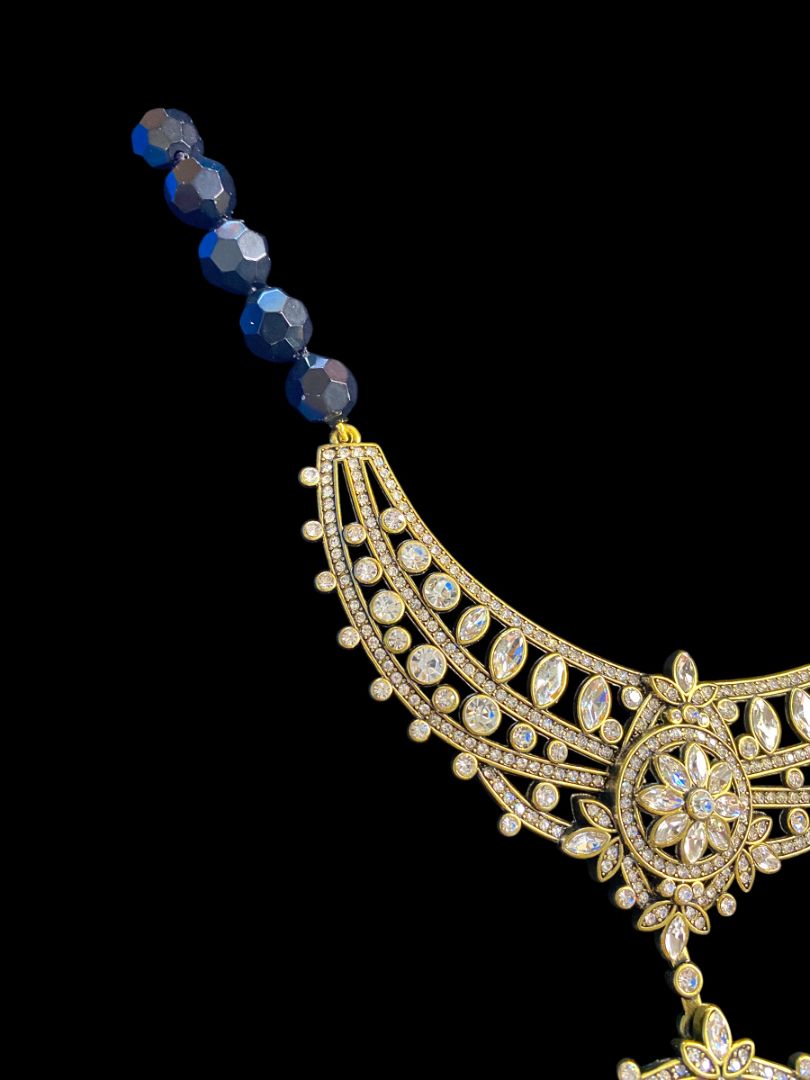 Heidi Daus French Twist Collar Necklace Removable Brooch Black Clear Crystals with Box