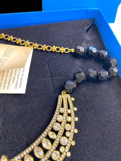 Heidi Daus French Twist Collar Necklace Removable Brooch Black Clear Crystals with Box