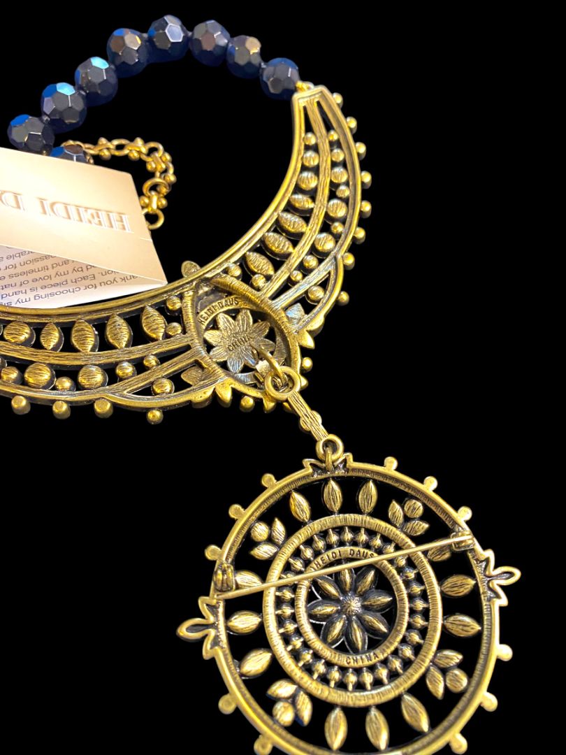 Heidi Daus French Twist Collar Necklace Removable Brooch Black Clear Crystals with Box