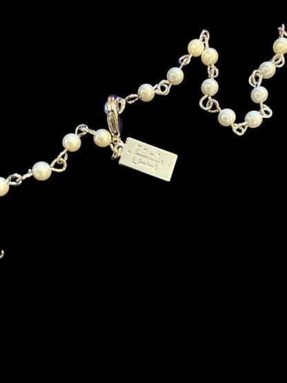 Elizabeth Taylor QVC Crystal Leaf Faux Pearl Drop Pendant Necklace Retired w/ Box