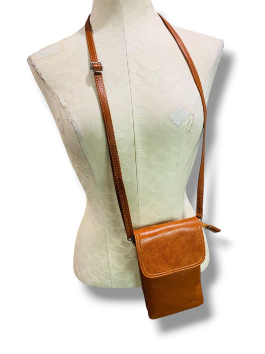 Befen Genuine Leather Caramel Pebbled Crossbody Bag Detachable Strap Travel