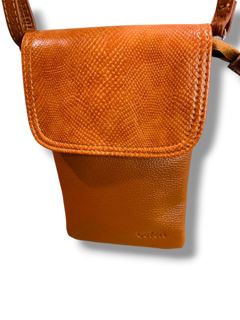 Befen Genuine Leather Caramel Pebbled Crossbody Bag Detachable Strap Travel